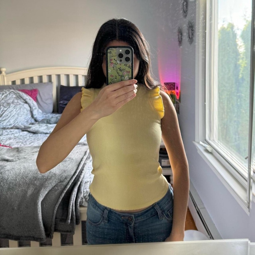 Yellow Sleeveless Ruffle Top - Picture 2 of 6